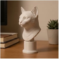 猫（エジプシャンマウ）の3Dプリント胸像 白PLA 彫刻 置物 インテリア