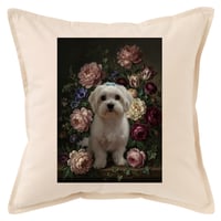 犬（マルチーズ）クッション 45cm 花の油絵風カラーアート