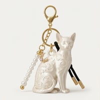 猫（アビシニアン）のキーホルダー ミニチュア シルクホワイト