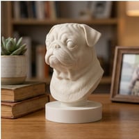 犬（パグ）の3Dプリント胸像 白PLA 彫刻 置物 インテリア