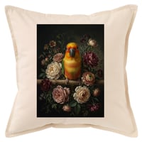 インコ（ナナイロメキシコインコ）クッション 45cm 花の油絵風カラーアート