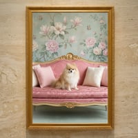 犬（ポメラニアン）のロココ調シャビーピンクアート A3額装インテリア壁掛け