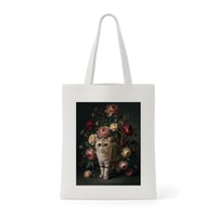 猫（エキゾチックショートヘア）トートバッグ 花の油絵風アート キャンバス地