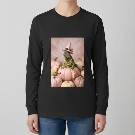 イグアナ（グリーンイグアナ）長袖Tシャツ ハロウィン限定 ブラック 男女兼用