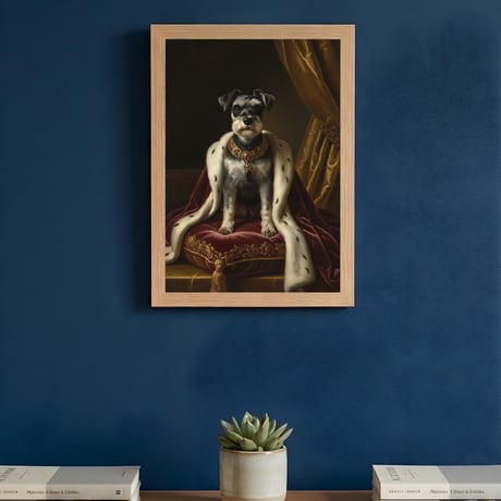 犬（ミニチュアシュナウザー）のルネサンス風肖像画 A4額装インテリア壁掛け