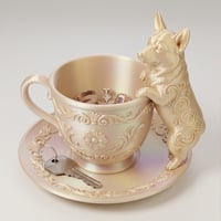 犬（コーギー）のアクセサリートレイ 小物入れ シルクゴールド