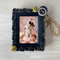 犬（ビションフリーゼ）バッグチャーム ハロウィン限定 ブラック額縁