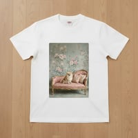 犬（ポメラニアン）半袖Tシャツ ロココ調シャビーピンク ホワイト 男女兼用