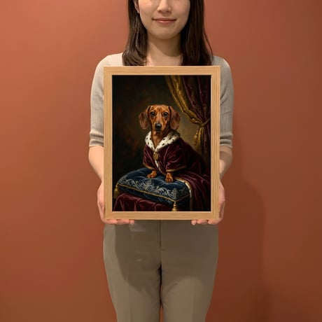 犬（ミニチュアダックスフンド）のルネサンス風肖像画 A4額装インテリア壁掛け