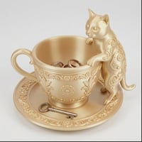 猫（シャルトリュー）のアクセサリートレイ 小物入れ シルクゴールド