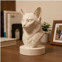 猫（ソマリ）の3Dプリント胸像 白PLA 彫刻 置物 インテリア