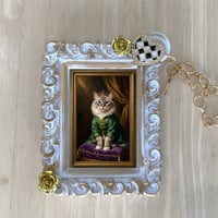 猫（バーマン）バッグチャーム ルネサンス風 ホワイト額縁デザイン