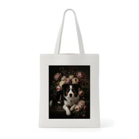 犬（ボーダーコリー）トートバッグ 花の油絵風アート キャンバス地