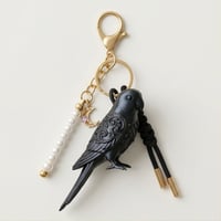 インコ（ダルマインコ）のキーホルダー ミニチュア シルクブラック