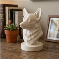 犬（コーギー）の3Dプリント胸像 白PLA 彫刻 置物 インテリア