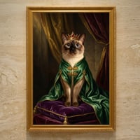 猫（シャム猫）のルネサンス風肖像画 油絵風アートA3額装インテリア壁掛け