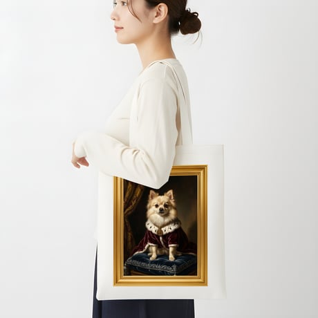 犬（ポメラニアン）トートバッグ ルネサンス風カラーアート 金縁フレーム