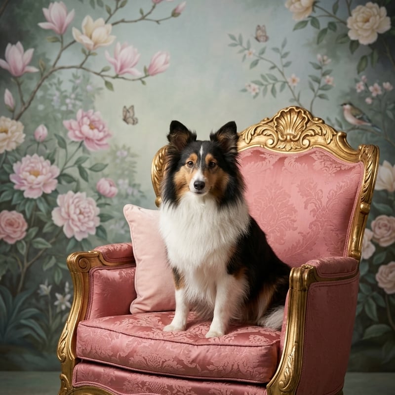 犬（シェットランドシープドッグ）のロココ調アート A3額装インテリア