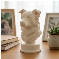 犬（ボーダーコリー）の3Dプリント胸像 白PLA 彫刻 置物 インテリア