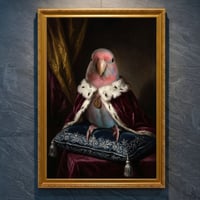 インコ（アキクサインコ）のルネサンス風肖像画 A4金縁額装インテリア壁掛け