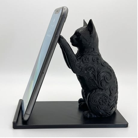 猫（オシキャット）のスマホスタンド 卓上 シルクブラック