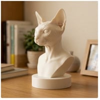 猫（スフィンクス）の3Dプリント胸像 白PLA 彫刻 置物 インテリア