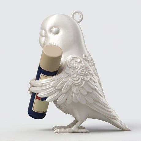 セキセイインコのリップケース 3Dプリント シルクホワイト キーホルダー
