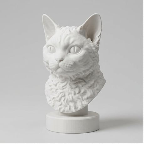 猫（セルカークレックス）の3Dプリント胸像 白PLA 彫刻 置物 インテリア
