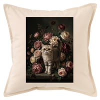 猫（エキゾチックショートヘア）クッション 45cm 花の油絵風カラーアート