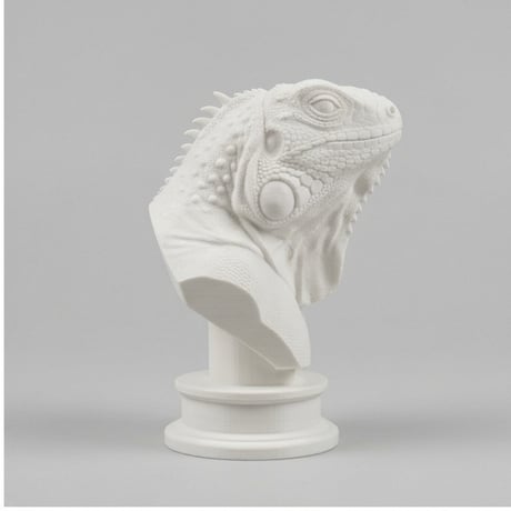 イグアナ（ブルーイグアナ）の3Dプリント胸像 白PLA 彫刻 置物 インテリア
