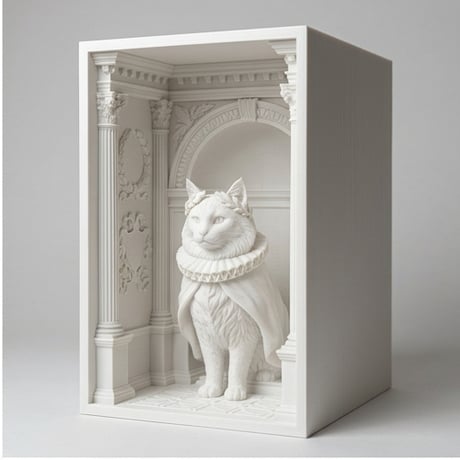 ノルウェージャンフォレストキャットのブックヌーク 3Dプリント 白PLA