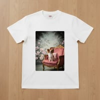 犬（パピヨン）半袖Tシャツ ロココ調シャビーピンク ホワイト 男女兼用