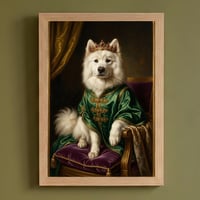 犬（サモエド）のルネサンス風肖像画 油絵風アートA4額装インテリア壁掛け