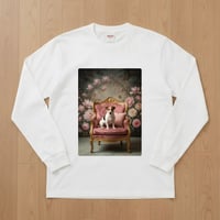 ジャックラッセルテリア長袖Tシャツ ロココ調シャビーピンク ホワイト 男女兼用