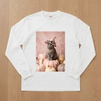 猫（ブリティッシュショートヘア）長袖Tシャツ ハロウィン限定 ホワイト 男女兼用