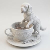 犬（キャバリア）のアクセサリートレイ 小物入れ マットホワイト