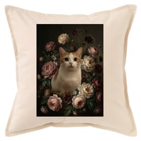 猫（マンチカン）クッション 45cm 花の油絵風カラーアート