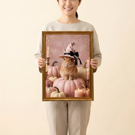 うさぎ（ネザーランドドワーフ）のハロウィン限定アート A3額装インテリア壁掛け