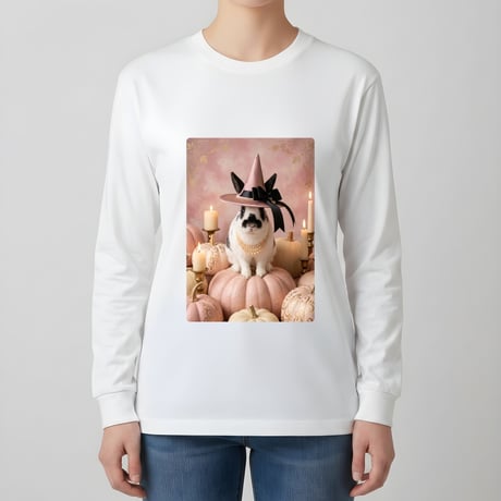 うさぎ（ヒマラヤン）長袖Tシャツ ハロウィン限定 ホワイト 男女兼用