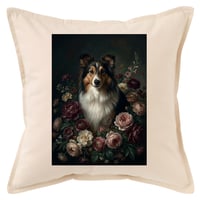 犬（シェットランドシープドッグ）クッション 45cm 花の油絵風カラーアート