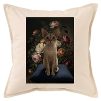猫（デボンレックス）クッション 45cm 花の油絵風カラーアート