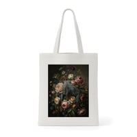 イグアナ（グリーンイグアナ）トートバッグ 花の油絵風アート キャンバス地