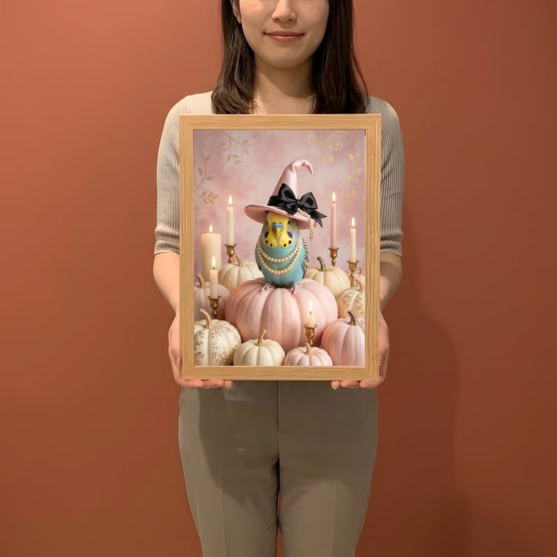 インコ（セキセイインコ）のハロウィン限定アート A4額装インテリア