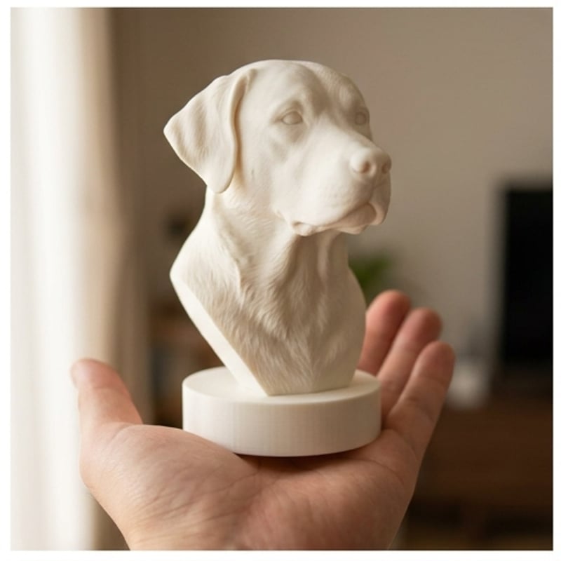 犬（ラブラドールレトリバー）の3Dプリント胸像 白PLA 彫刻 置物