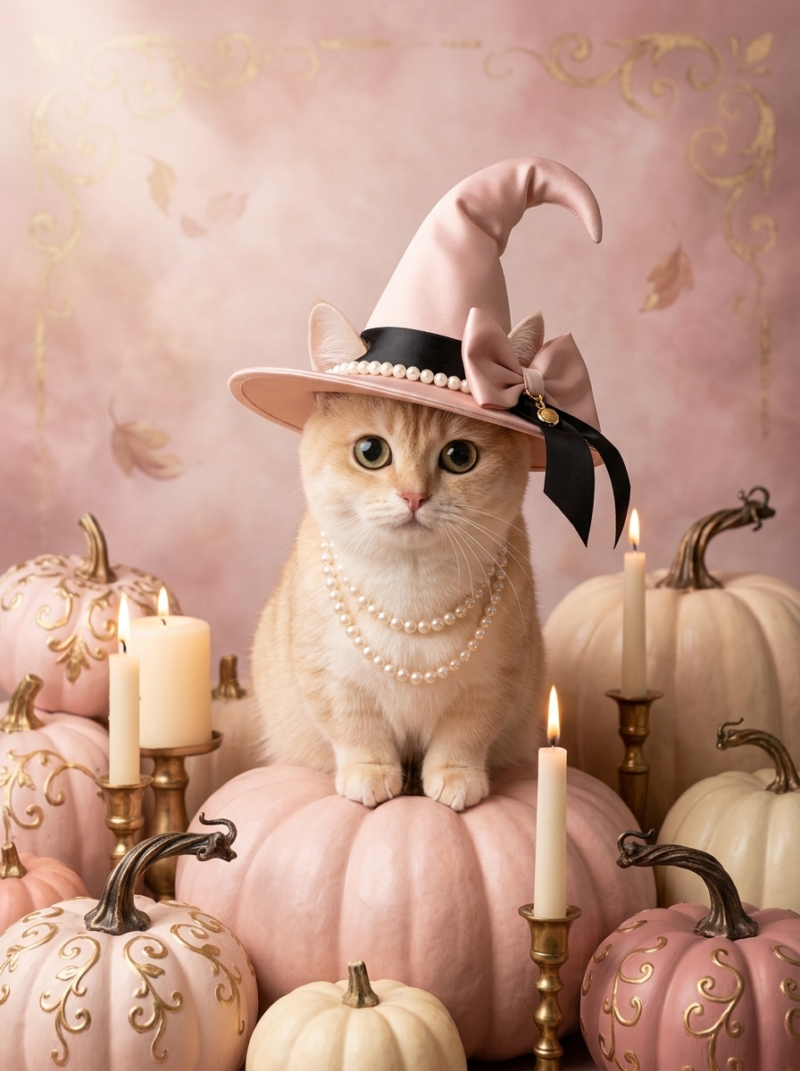 猫（マンチカン）のハロウィン限定アート A4金縁額装インテリア壁掛け