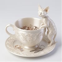 猫（デボンレックス）のアクセサリートレイ 小物入れ シルクホワイト