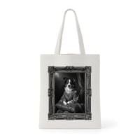 犬（ボーダーコリー）トートバッグ ルネサンス風モノクロアート 額縁デザイン