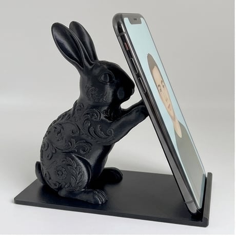 うさぎ（ダッチ）のスマホスタンド 卓上 シルクブラック