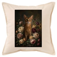 猫（アビシニアン）クッション 45cm 花の油絵風カラーアート