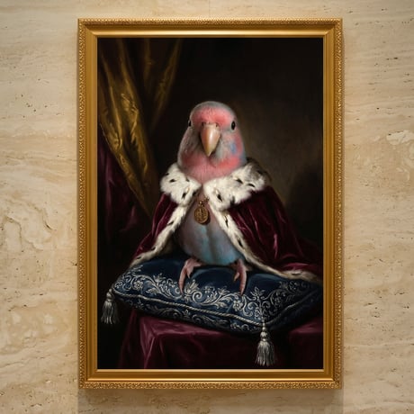 インコ（アキクサインコ）のルネサンス風肖像画 A3額装インテリア壁掛け